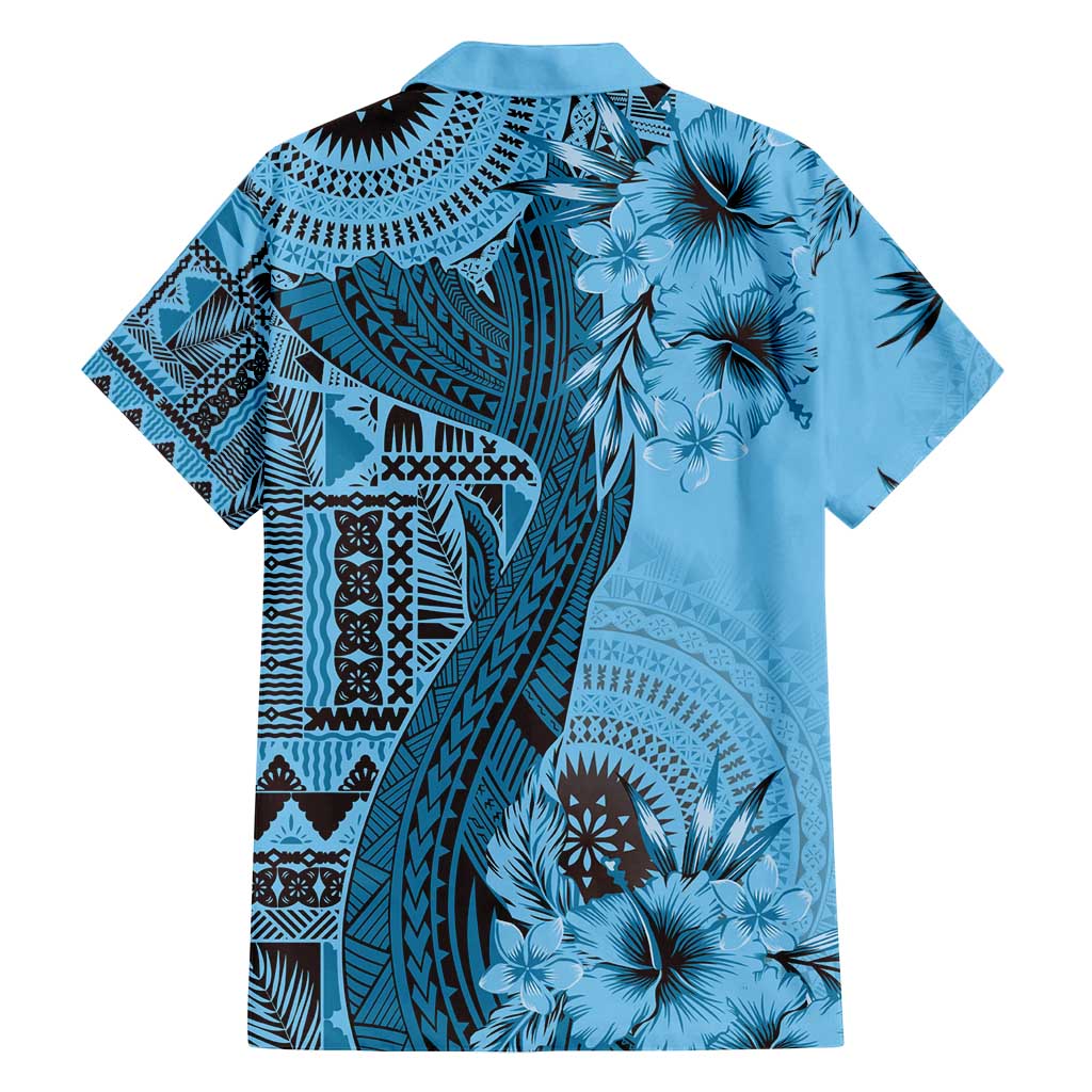 Bula Fiji Family Matching Off Shoulder Maxi Dress and Hawaiian Shirt Shark Tail Turquoise Masi Tapa LT7 - Polynesian Pride