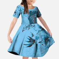 Bula Fiji Family Matching Puletasi and Hawaiian Shirt Shark Tail Turquoise Masi Tapa LT7 Daughter's Dress Turquoise - Polynesian Pride