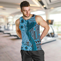 Bula Fiji Men Tank Top Shark Tail Turquoise Masi Tapa LT7 Turquoise - Polynesian Pride