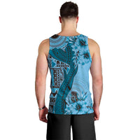 Bula Fiji Men Tank Top Shark Tail Turquoise Masi Tapa LT7 - Polynesian Pride