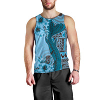 Bula Fiji Men Tank Top Shark Tail Turquoise Masi Tapa LT7 - Polynesian Pride