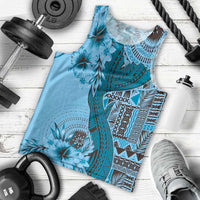Bula Fiji Men Tank Top Shark Tail Turquoise Masi Tapa LT7 - Polynesian Pride