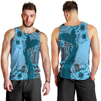 Bula Fiji Men Tank Top Shark Tail Turquoise Masi Tapa LT7 - Polynesian Pride
