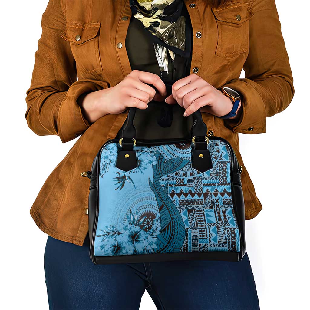 Bula Fiji Shoulder Handbag Shark Tail Turquoise Masi Tapa