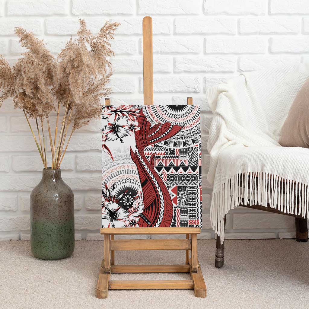 Bula Fiji Canvas Wall Art Shark Tail White Masi Tapa