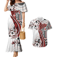 Bula Fiji Couples Matching Mermaid Dress and Hawaiian Shirt Shark Tail White Masi Tapa LT7 White - Polynesian Pride