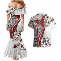 Bula Fiji Couples Matching Mermaid Dress and Hawaiian Shirt Shark Tail White Masi Tapa LT7 - Polynesian Pride
