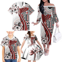 Bula Fiji Family Matching Off The Shoulder Long Sleeve Dress and Hawaiian Shirt Shark Tail White Masi Tapa LT7 - Polynesian Pride
