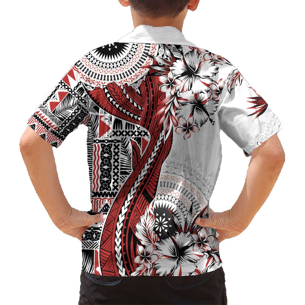 Bula Fiji Family Matching Off Shoulder Maxi Dress and Hawaiian Shirt Shark Tail White Masi Tapa LT7 - Polynesian Pride