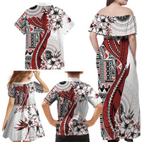 Bula Fiji Family Matching Off Shoulder Maxi Dress and Hawaiian Shirt Shark Tail White Masi Tapa LT7 - Polynesian Pride