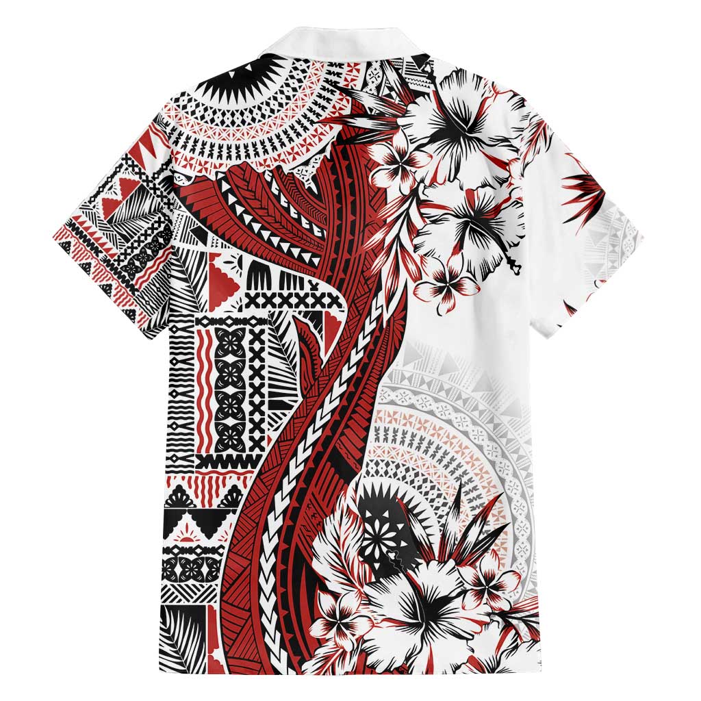 Bula Fiji Family Matching Off Shoulder Maxi Dress and Hawaiian Shirt Shark Tail White Masi Tapa LT7 - Polynesian Pride