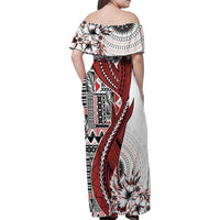 Bula Fiji Family Matching Off Shoulder Maxi Dress and Hawaiian Shirt Shark Tail White Masi Tapa LT7 - Polynesian Pride