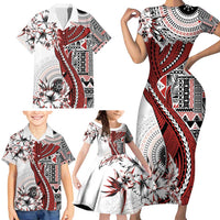 Bula Fiji Family Matching Short Sleeve Bodycon Dress and Hawaiian Shirt Shark Tail White Masi Tapa LT7 - Polynesian Pride
