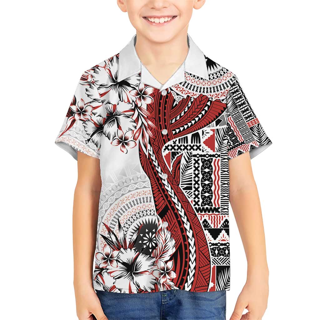 Bula Fiji Family Matching Short Sleeve Bodycon Dress and Hawaiian Shirt Shark Tail White Masi Tapa LT7 Son's Shirt White - Polynesian Pride