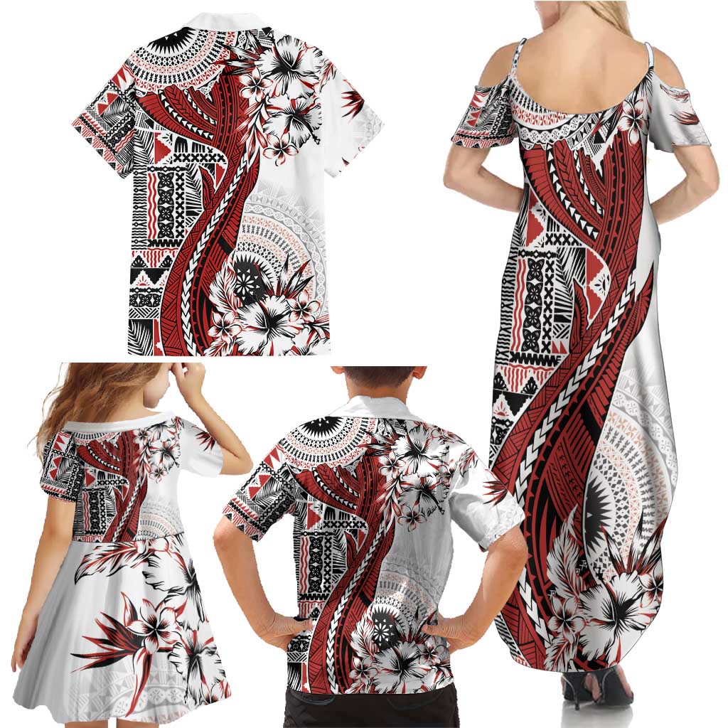 Bula Fiji Family Matching Summer Maxi Dress and Hawaiian Shirt Shark Tail White Masi Tapa LT7 - Polynesian Pride