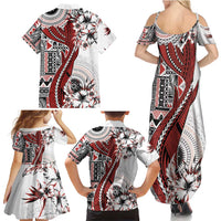 Bula Fiji Family Matching Summer Maxi Dress and Hawaiian Shirt Shark Tail White Masi Tapa LT7 - Polynesian Pride