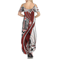 Bula Fiji Family Matching Summer Maxi Dress and Hawaiian Shirt Shark Tail White Masi Tapa LT7 - Polynesian Pride