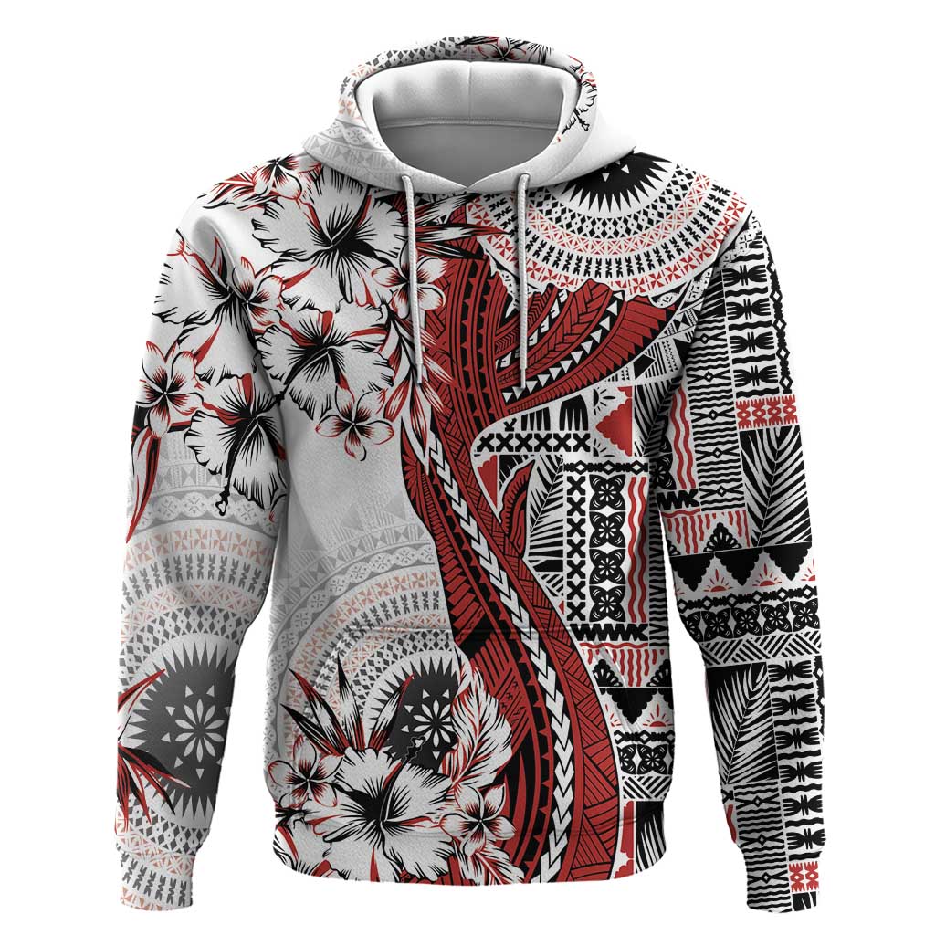 Bula Fiji Hoodie Shark Tail White Masi Tapa LT7 Pullover Hoodie White - Polynesian Pride