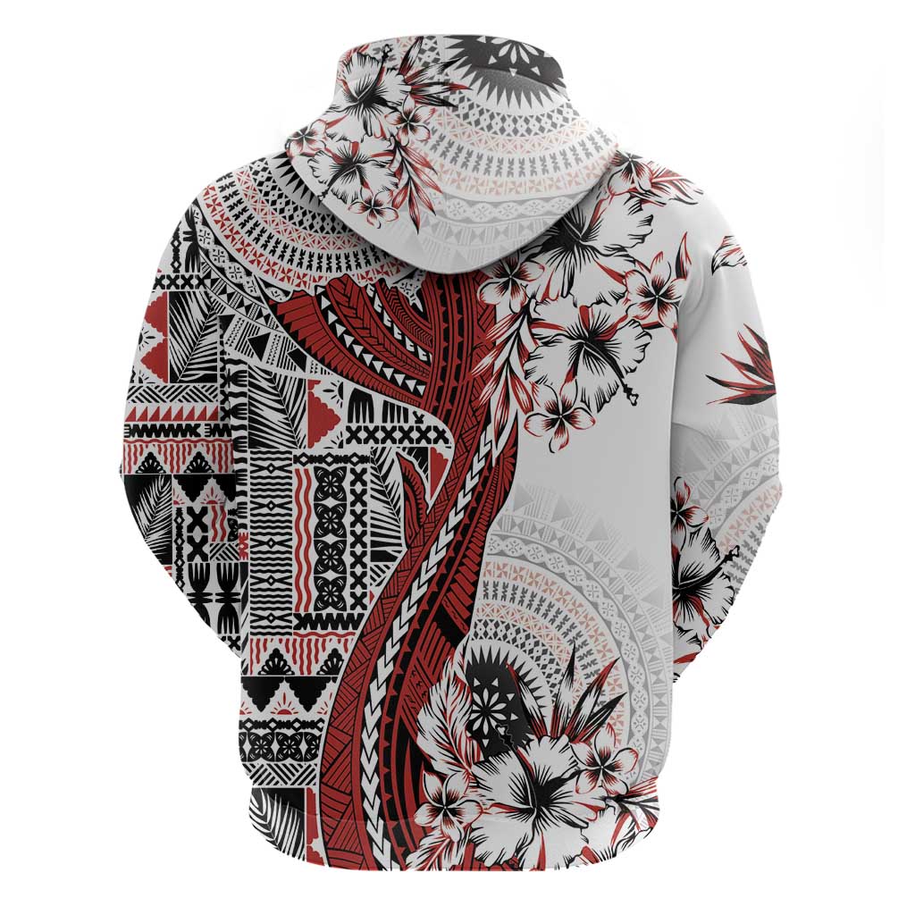 Bula Fiji Hoodie Shark Tail White Masi Tapa LT7 - Polynesian Pride