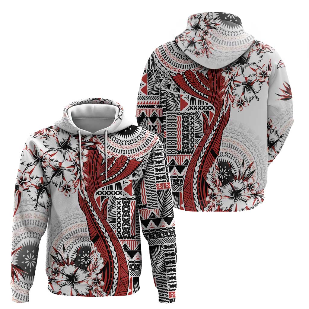 Bula Fiji Hoodie Shark Tail White Masi Tapa LT7 - Polynesian Pride