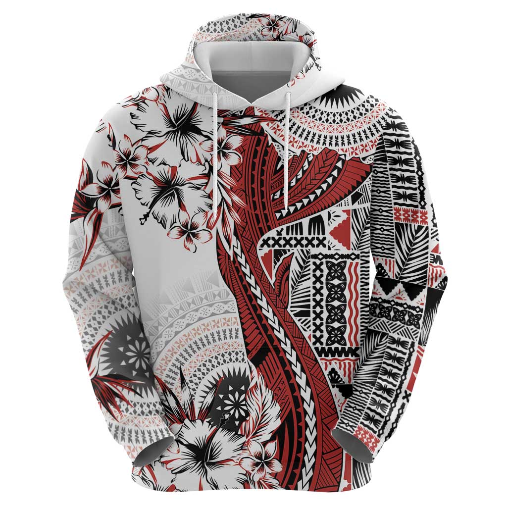 Bula Fiji Hoodie Shark Tail White Masi Tapa LT7 - Polynesian Pride
