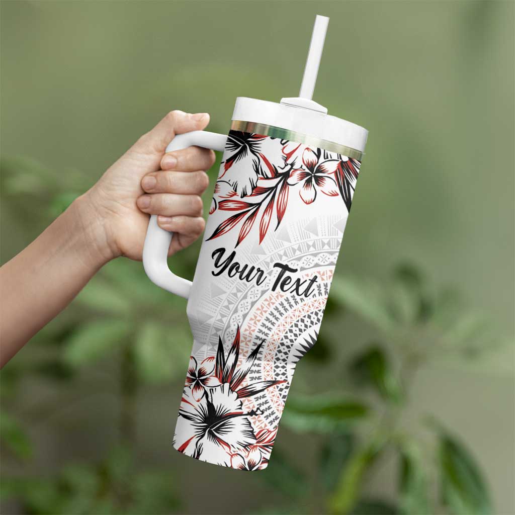 Bula Fiji Personalised Tumbler With Handle Shark Tail White Masi Tapa LT7 - Polynesian Pride