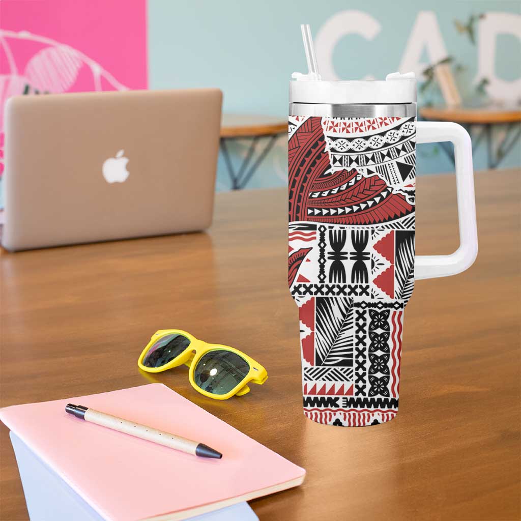 Bula Fiji Personalised Tumbler With Handle Shark Tail White Masi Tapa LT7 - Polynesian Pride