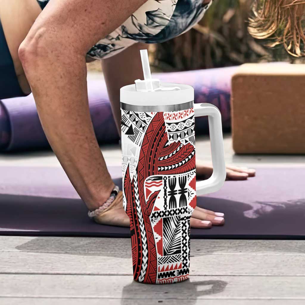 Bula Fiji Personalised Tumbler With Handle Shark Tail White Masi Tapa LT7 - Polynesian Pride