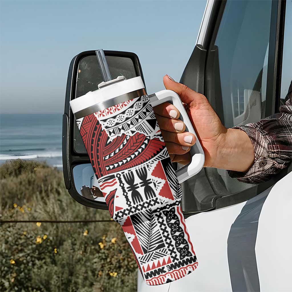 Bula Fiji Personalised Tumbler With Handle Shark Tail White Masi Tapa LT7 - Polynesian Pride