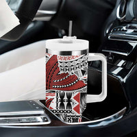 Bula Fiji Personalised Tumbler With Handle Shark Tail White Masi Tapa LT7 - Polynesian Pride