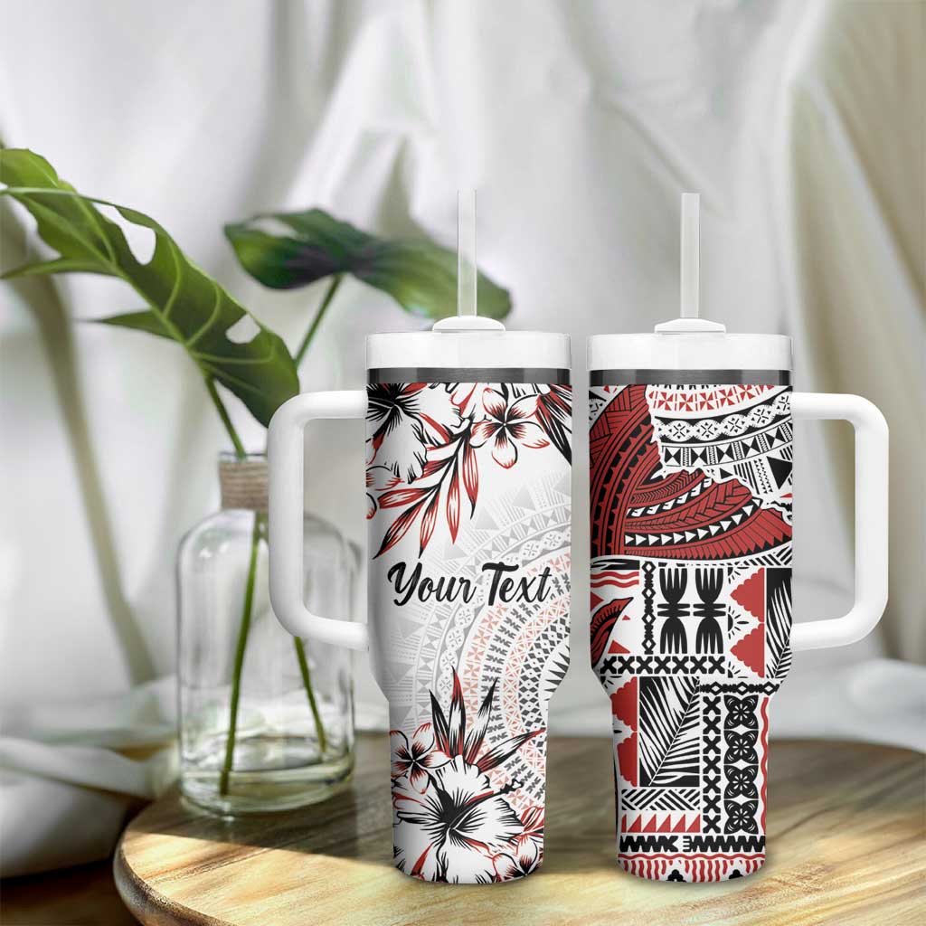 Bula Fiji Personalised Tumbler With Handle Shark Tail White Masi Tapa LT7 - Polynesian Pride