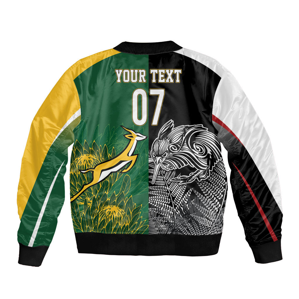 New Zealand - South Africa Greatest Rivals Rugby Custom Sleeve Zip Bomber Jacket Kiwi Vs Bokke