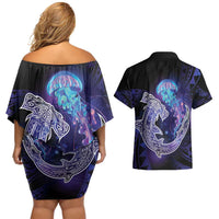 Polynesian Aumakua Couples Matching Off Shoulder Short Dress and Hawaiian Shirt Jellyfish with Shark LT7 - Polynesian Pride