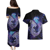 Polynesian Aumakua Couples Matching Puletasi and Hawaiian Shirt Jellyfish with Shark - Polynesian Pride