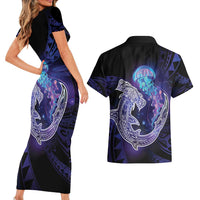 Polynesian Aumakua Couples Matching Short Sleeve Bodycon Dress and Hawaiian Shirt Jellyfish with Shark LT7 - Polynesian Pride