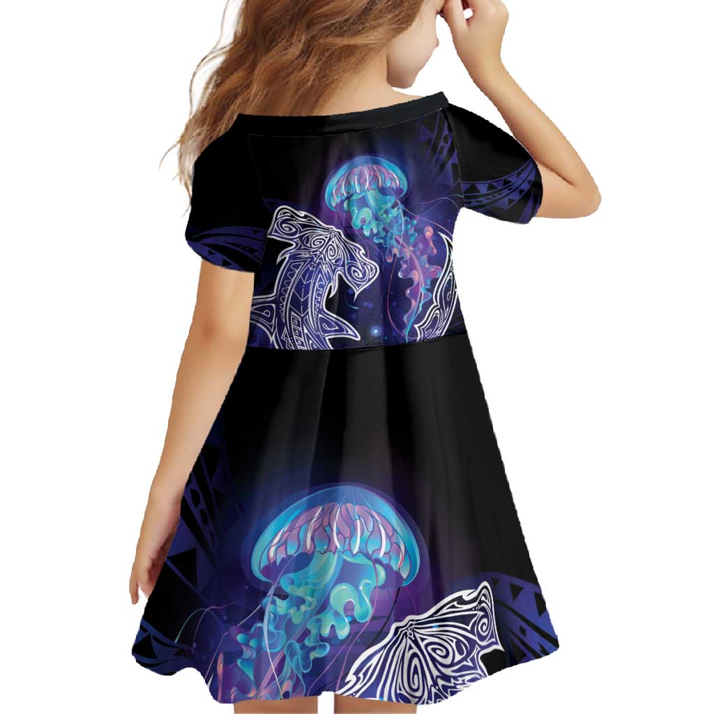 Polynesian Aumakua Family Matching Off Shoulder Maxi Dress and Hawaiian Shirt Jellyfish with Shark LT7 - Polynesian Pride