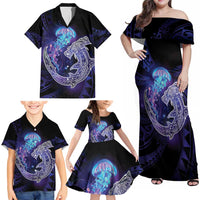Polynesian Aumakua Family Matching Off Shoulder Maxi Dress and Hawaiian Shirt Jellyfish with Shark LT7 - Polynesian Pride