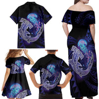 Polynesian Aumakua Family Matching Off Shoulder Maxi Dress and Hawaiian Shirt Jellyfish with Shark LT7 - Polynesian Pride
