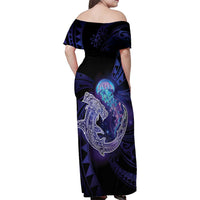 Polynesian Aumakua Family Matching Off Shoulder Maxi Dress and Hawaiian Shirt Jellyfish with Shark LT7 - Polynesian Pride