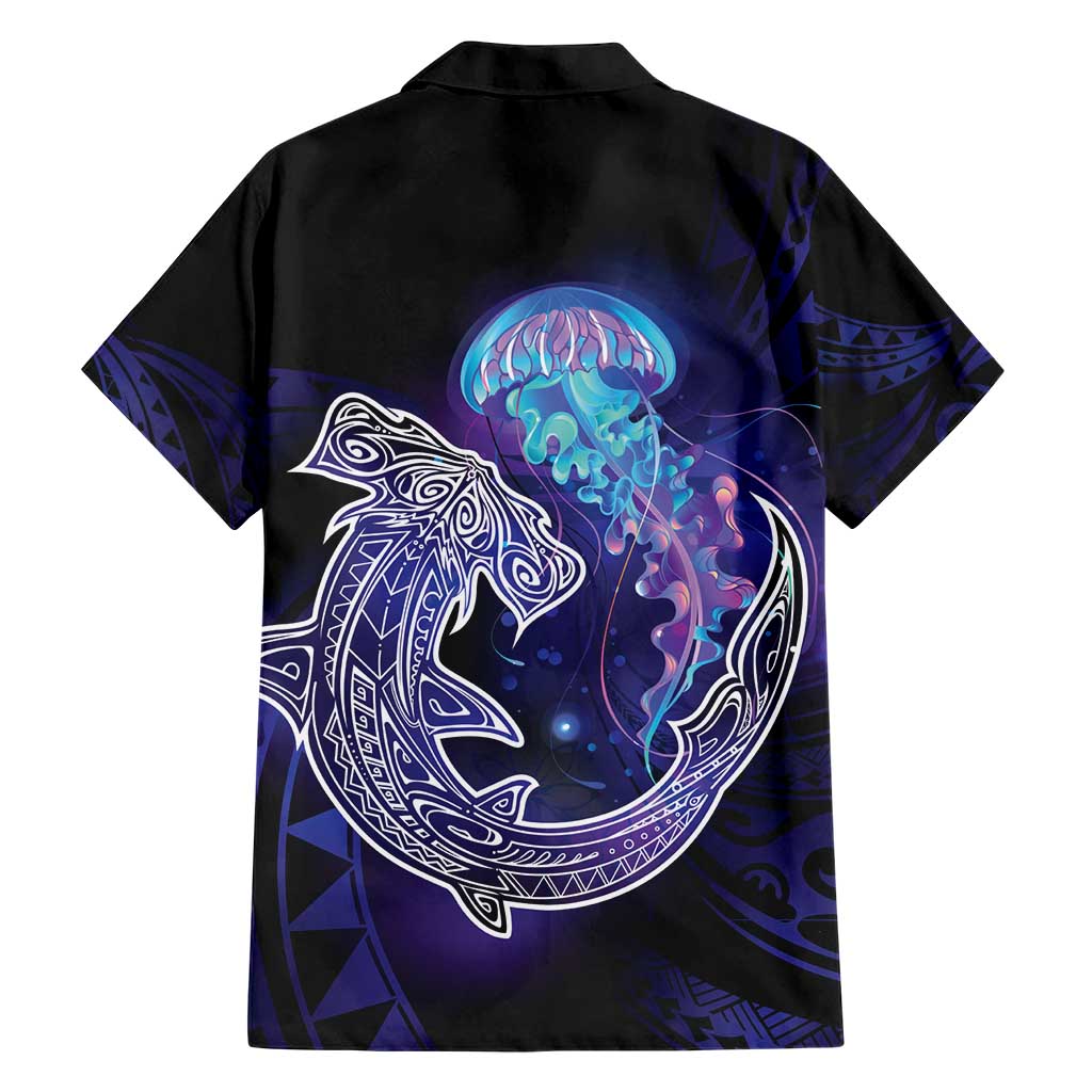 Polynesian Aumakua Family Matching Short Sleeve Bodycon Dress and Hawaiian Shirt Jellyfish with Shark LT7 - Polynesian Pride