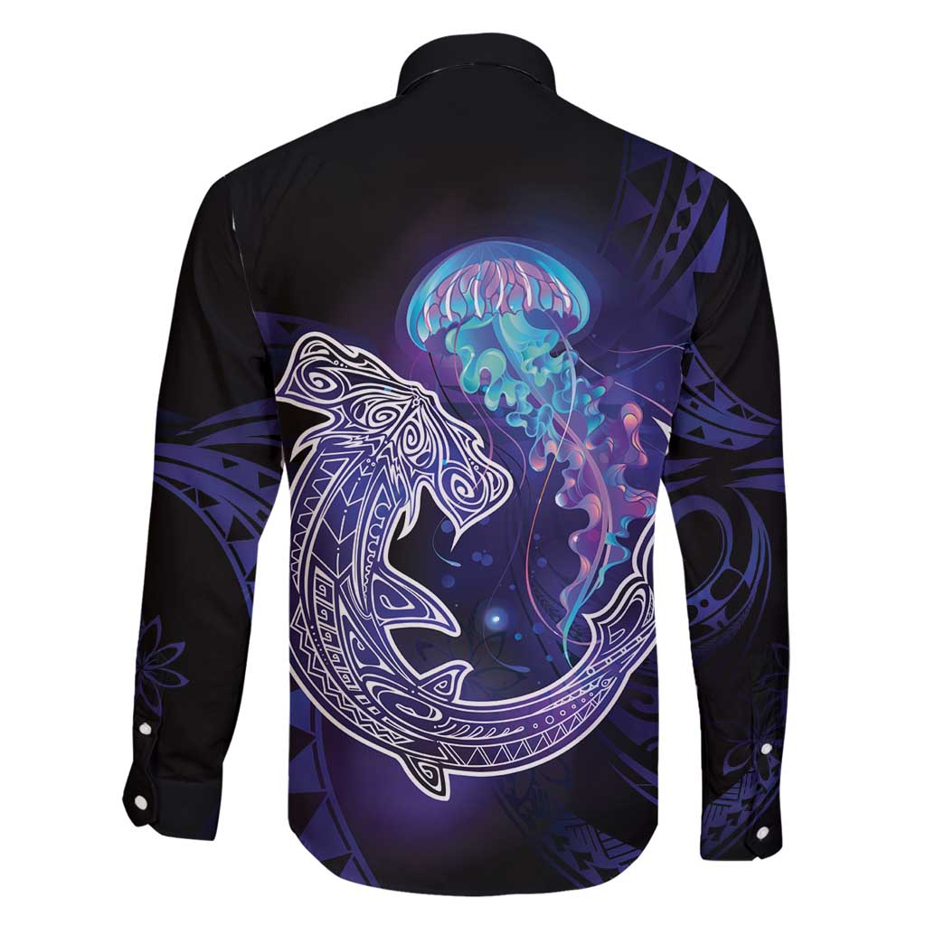 Polynesian Aumakua Family Matching Summer Maxi Dress and Hawaiian Shirt Jellyfish with Shark LT7 - Polynesian Pride