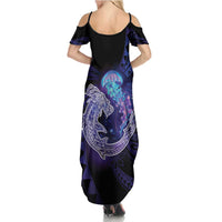 Polynesian Aumakua Family Matching Summer Maxi Dress and Hawaiian Shirt Jellyfish with Shark LT7 - Polynesian Pride