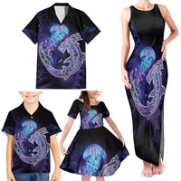 Polynesian Aumakua Family Matching Tank Maxi Dress and Hawaiian Shirt Jellyfish with Shark LT7 - Polynesian Pride