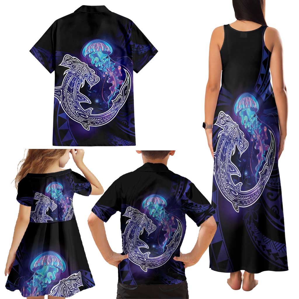 Polynesian Aumakua Family Matching Tank Maxi Dress and Hawaiian Shirt Jellyfish with Shark LT7 - Polynesian Pride