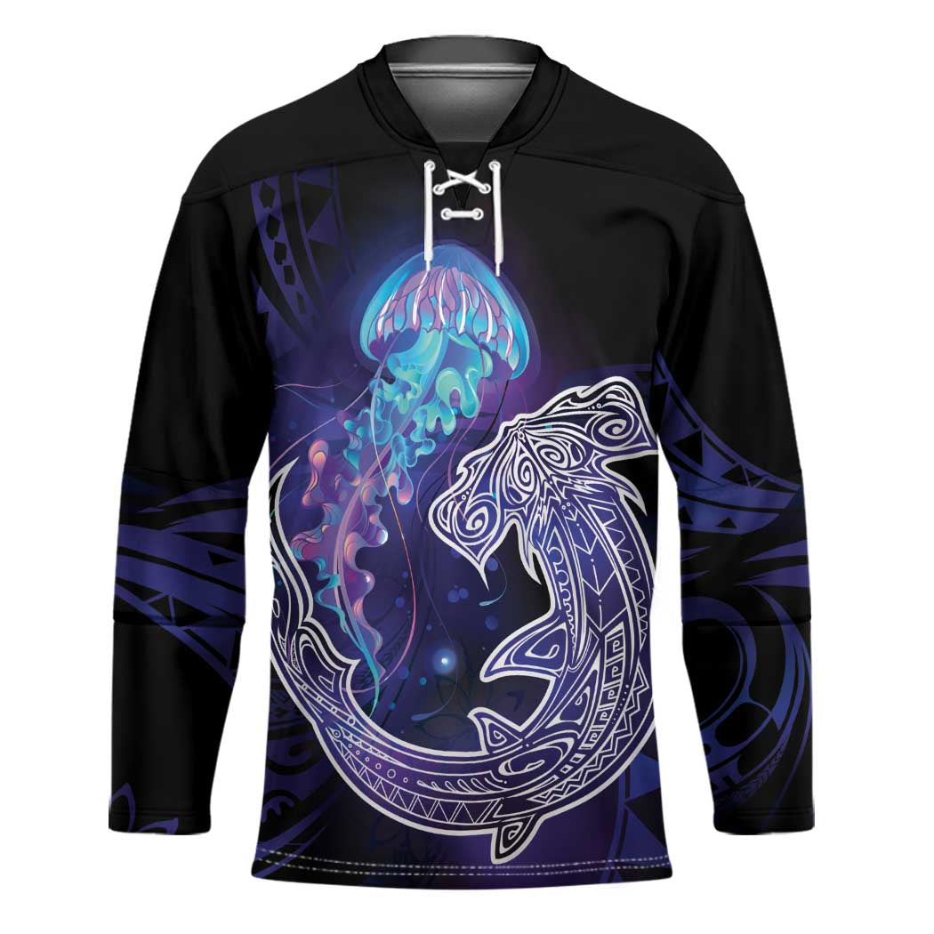 Polynesian Aumakua Hockey Jersey Jellyfish with Shark - Polynesian Pride