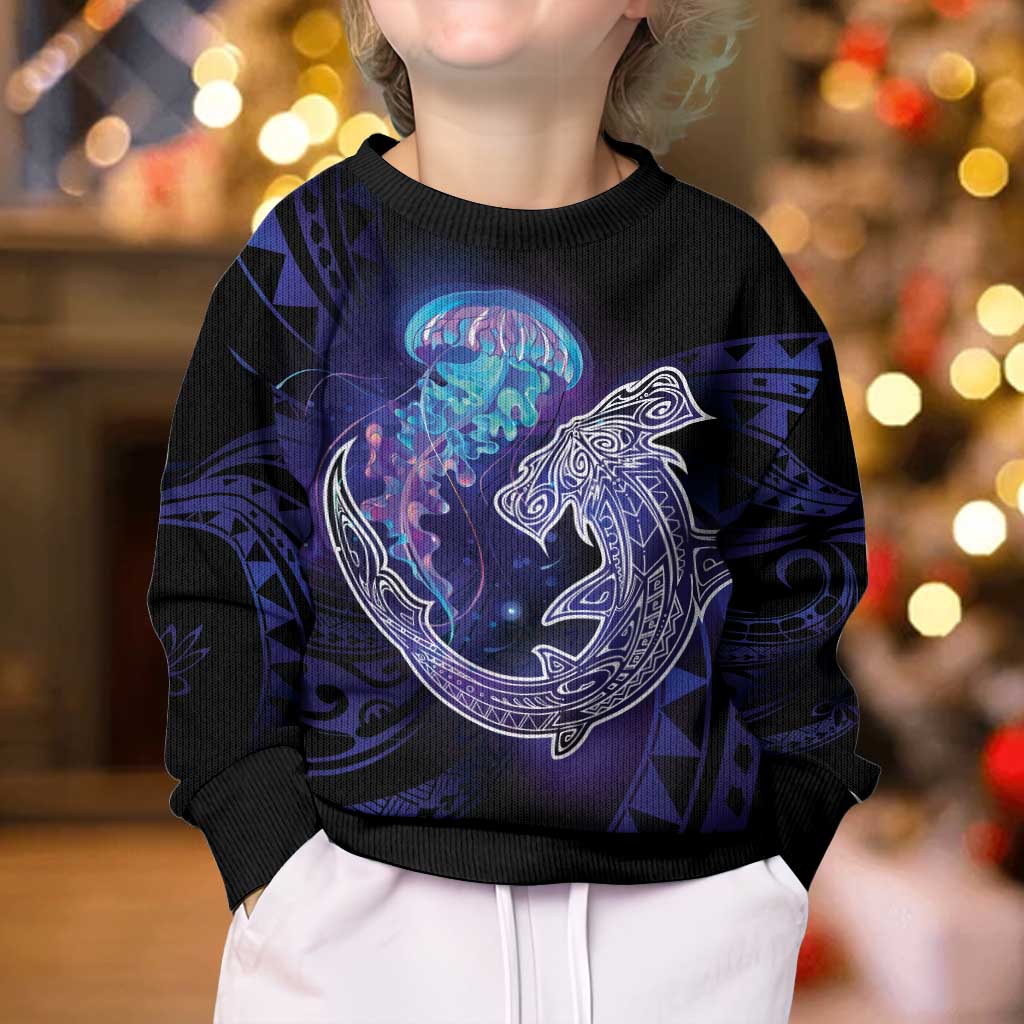 Polynesian Aumakua Kid Ugly Christmas Sweater Jellyfish with Shark - Polynesian Pride