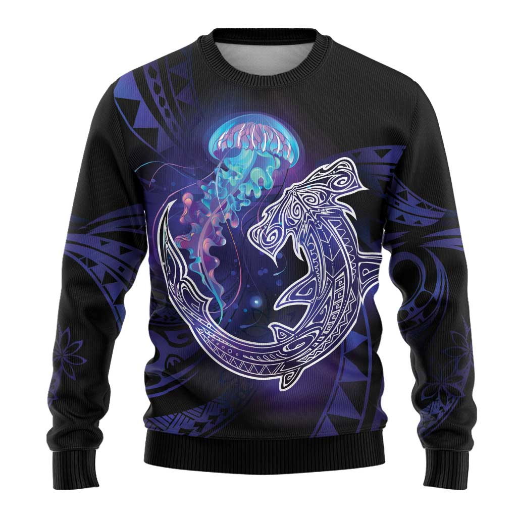 Polynesian Aumakua Ugly Christmas Sweater Jellyfish with Shark LT7 - Polynesian Pride