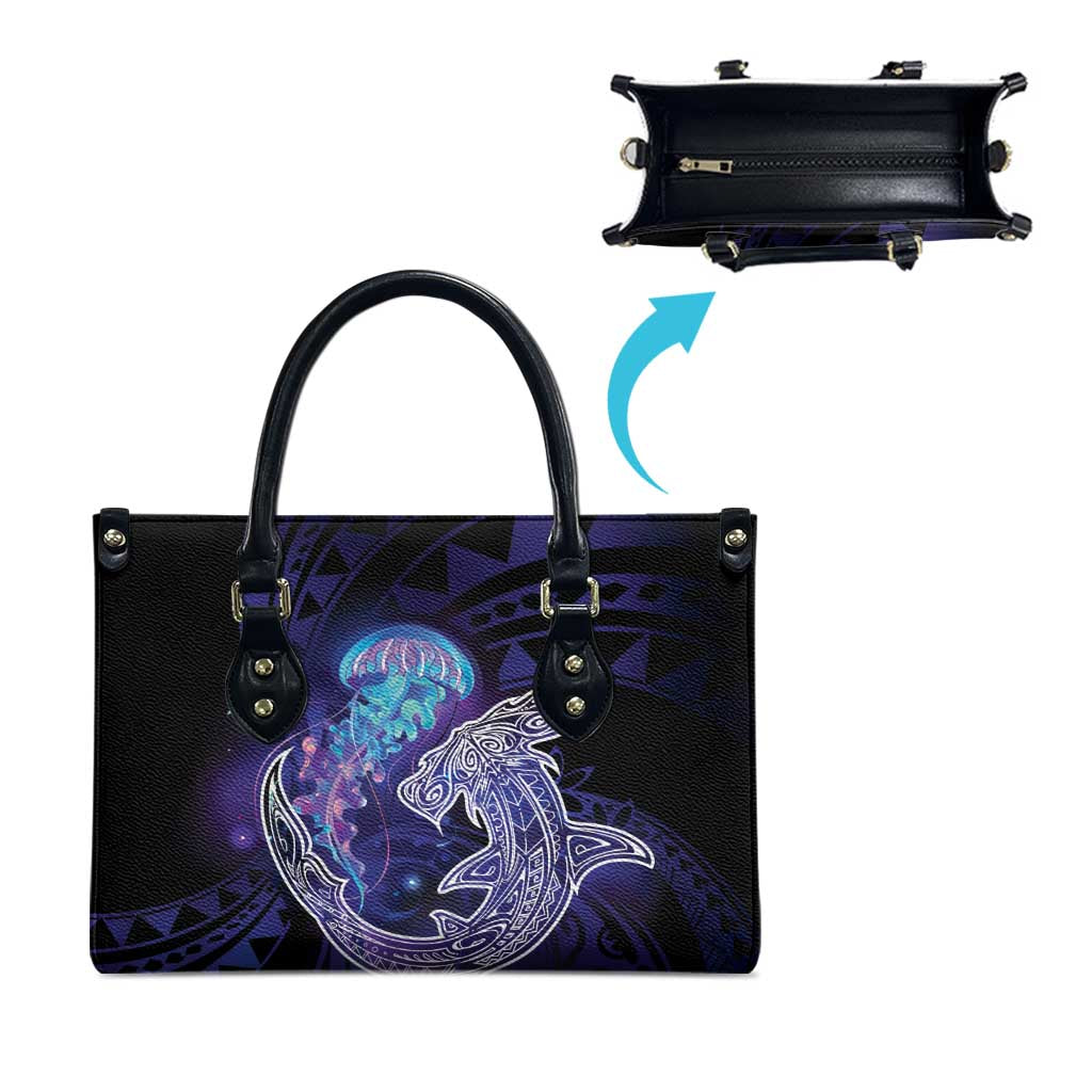 Polynesian Aumakua Leather Bag Jellyfish with Shark - Polynesian Pride