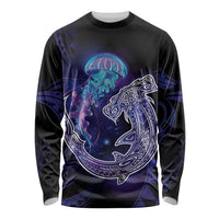 Polynesian Aumakua Long Sleeve Shirt Jellyfish with Shark LT7 Unisex Teal Purple - Polynesian Pride