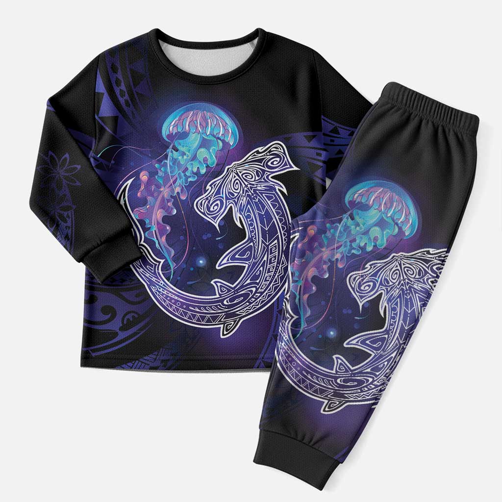 Polynesian Aumakua Christmas Pajama Set Jellyfish with Shark LT7 Men Teal Purple - Polynesian Pride